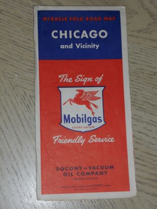 Vintage 1954 Socony Mobil Oil Gas Chicago Illinois City Street Highway Road Map