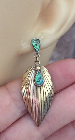 Vintage Jewellery Art Nouveau Abalone Shell Pendant Drop Earrings