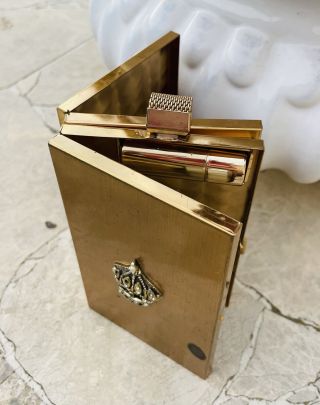 Vintage Gold Tone Crown Makeup Compact W Mirror & Lipstick Case Holder Wristlet