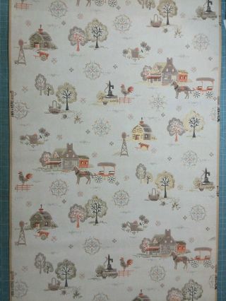 1950 ' s Vintage Wallpaper Mid - Century Country Farm Scenes Pattern One Roll 2