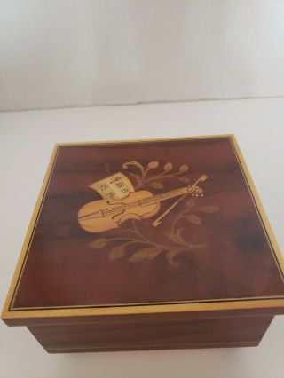 Vtg.  Wood Inlaid Musical Box With Violin On It,  Made In Italy
