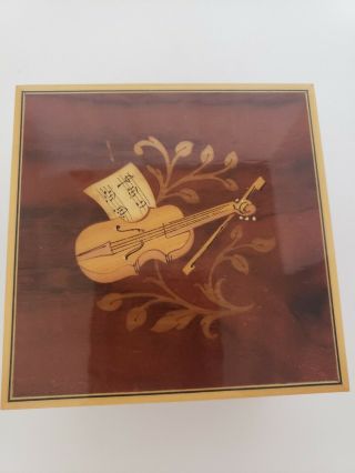 VTG.  Wood Inlaid Musical Box With Violin On It,  Made In Italy 2
