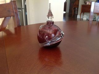 Vintage Hand Blown Amethyst Art Glass Perfume Bottle W/ Stopper