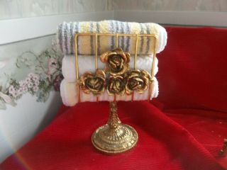 Vintage Rose Design Gold Matson Ormolu Hollywood Regency Face Towel Holder