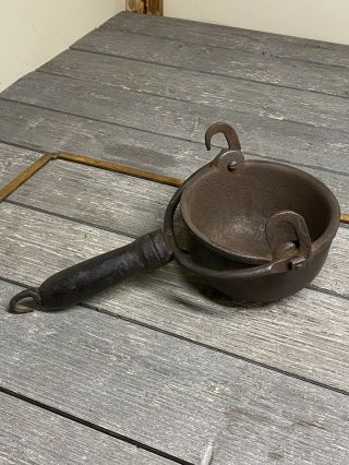 Vintage Lead Smelting Pot Very Unique Style With Wooden Handle