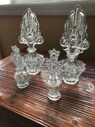 Vintage Ornate Clear Glass Perfume Bottle W/ Stopper - Set Of Four