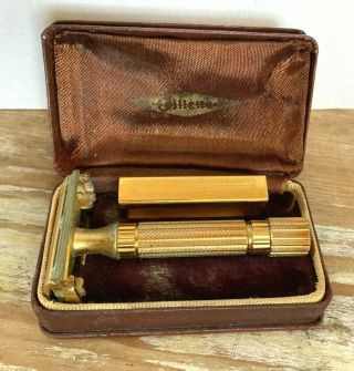 Vintage Gillette Gold Tone Aristocrat Safety Razor 1940 