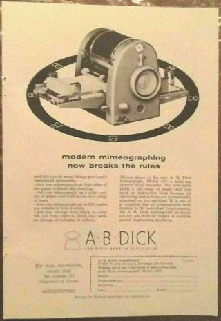A B Dick Mimeograph Machine 1955 Vintage Ad Art 1950s Illustration