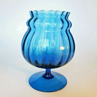 Vintage Mcm Empoli Blue Glass Compote / Snifter Italian Stemmed Art Glass