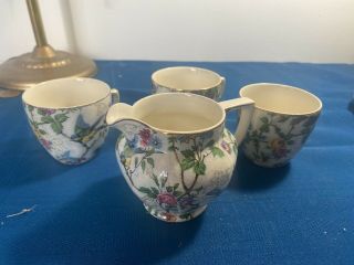 Vintage Royal Tudor Ware Barker Bros Flower & Bird Chintz Pitcher & Tea Cups