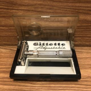 Vintage Gillette Adjustable Safety Razor In Plastic Case Usa