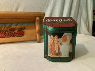 Vintage Wooden Coca - Cola Pine Shelf And Coca - Cola Tin Box Set