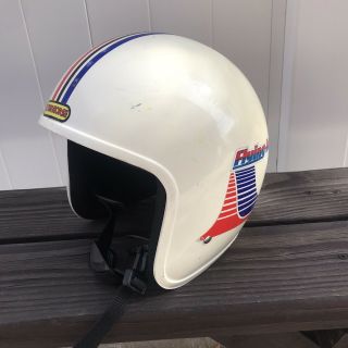 Vintage 70‘s Flying Horse Ski Helmet White Striped Red Blue