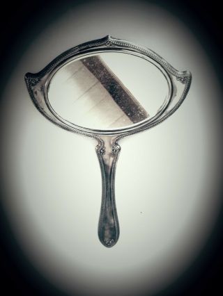 Vintage ▪sterling ? Silver▪11 " ▪ Hand Held Beveled Glass Mirror