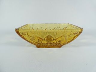 Vintage Retro Amber Glass Rectangular Bowl Dish Diamond Pattern Art Deco Style