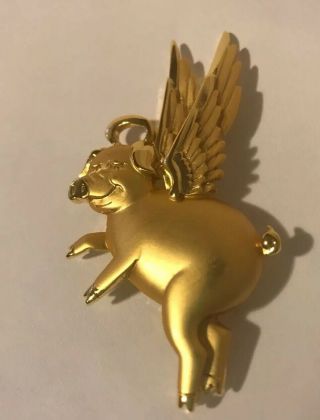 Jj Vintage When Pigs Fly Gold Tone Pig With Wings & Halo Brooch