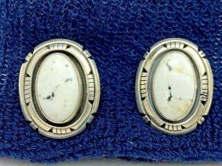 Vintage Navajo Sterling Silver White Buffalo Turquoise Earrings 26.  1 Gr Striking