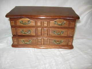 Vintage Wood Wooden Chest Jewelry Box With 2 Drawers And Mirror
