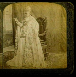 Vntg Stereoview Card 23 His Holiness Pope Pius X In Vatican 1904 Underwood