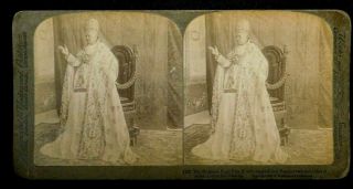 Vntg StereoView Card 23 His Holiness Pope Pius X in Vatican 1904 Underwood 2