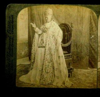 Vntg StereoView Card 23 His Holiness Pope Pius X in Vatican 1904 Underwood 3