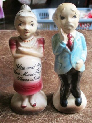 Funny Vintage Old Couple Pregnant Grumpy Salt Pepper Shakers Japan