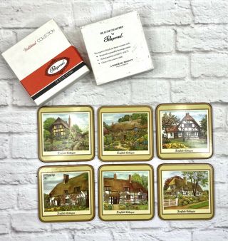 Vintage Pimpernel Coasters English Cottages Cork Back England Set Of 6 Boxed
