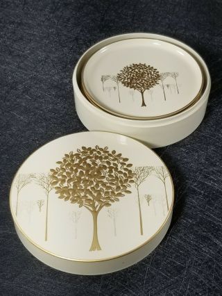 Vintage Otagiri Golden Mist Japan Lacquerware Set Of 6 Coasters With Case
