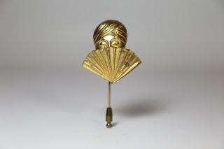 Vintage Isabel Canovas Haute Couture Gold Tone Stick Pin Of Figure With Fan