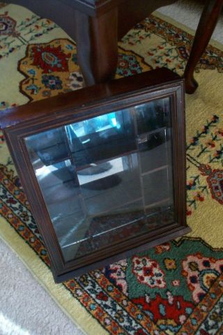 Vintage Wood And Glass Wall Curio Cabinet.  Shadowbox Style.  Cherry