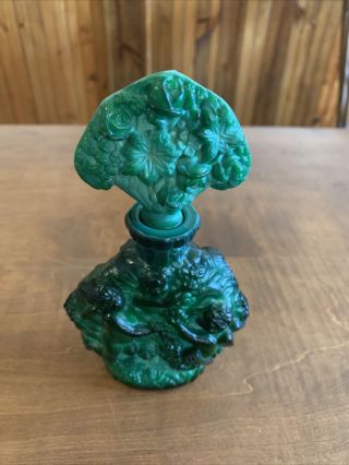 Vint Jade? Green Perfume Bottle With Stopper & Cupids On Outside 6 1/2 " X3 3/4 "