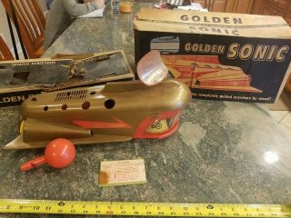 Vintage Golden Sonic Rc Futuristic Space Spaceship Toy With Whistle And Box