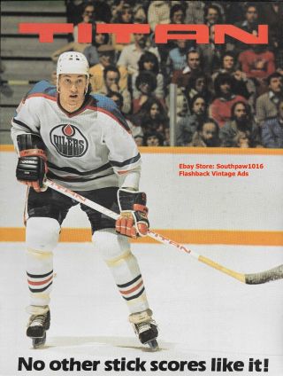 1985 " Wayne Gretzky " Titan Hockey Sticks Classic Vintage Print Ad