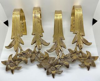 Vintage Cast Brass Lily Design Curtain Tie - Backs,  2 Pairs,  10 ½ " Long.