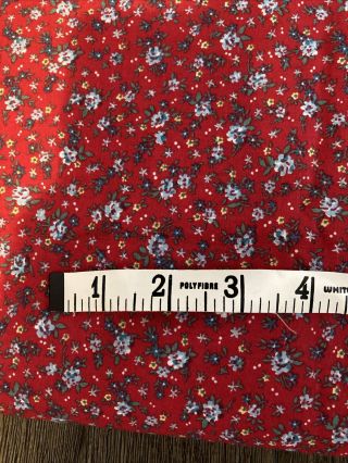 Red Calico Blue & White Flowers 100 Cotton 4.  75 Yds X 44 " Vintage 6 - 201