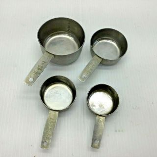 Set Of 4 Vintage Ekco Stainless Steel Metal Measuring Cups Complete With Ml Mark