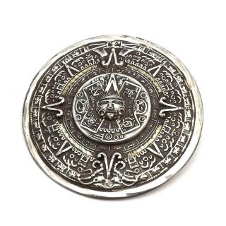 Vintage Mexico Sterling Silver Aztec Calendar Pendant Pin Brooch Large 18 Grams