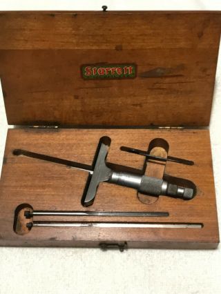 Vintage Starrett No.  449 Depth Micrometer With Wood Case