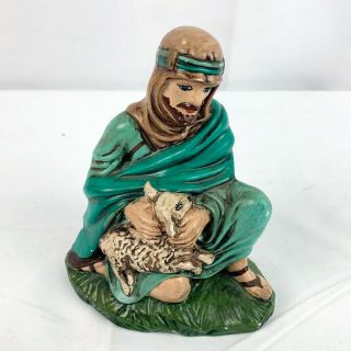 Vintage Christmas Nativity Kneeling Shepard And Lamb Figure Holland Mold Ceramic