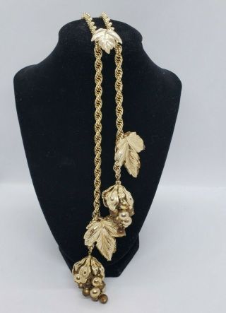 Vintage Napier (?) Gold Tone Bolero Rope Necklace W/leaf And Grape Cluster Motif