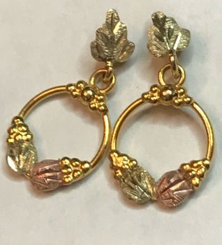 Vintage 10kt Gold Black Hills Gold Dangle Hoop Pierced Post Earrings