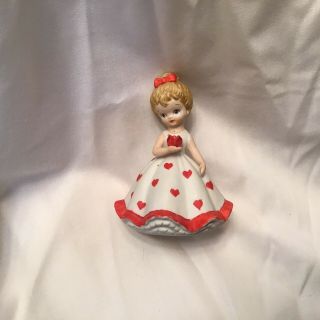 Vintage Lefton China Girl Figurine Hand Painted 02733 Red Hearts