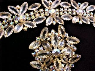 Vintage Juliana Iridescent And Clear Rhinestone Pin / Brooch And Bracelet