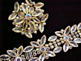 Vintage Juliana Iridescent and Clear Rhinestone Pin / Brooch and Bracelet 3