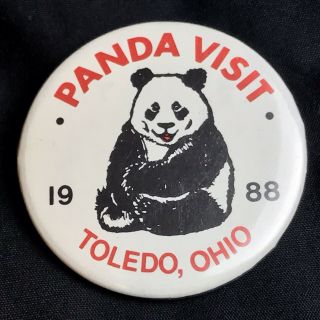 Panda Visit Toledo Ohio 1988 Vintage Button Pin Zoo 80s
