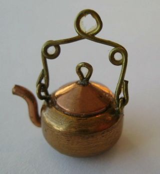 Vintage Folk Art Tea Pot Charm Made From A Penny Cent Coin