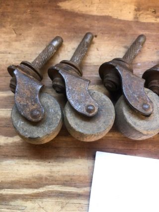 Set of Vintage Casters - - Wheels Wood Metal Old Rubber 2