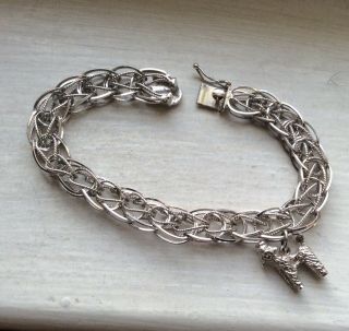 Starter Silver Double Link Charm Bracelet - Wearable 7 1/2” Vintage Poodle