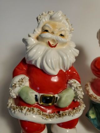 Vintage Lefton Christmas Spaghetti Santa And MRS.  Lg.  Shelf Sitters Japan 3