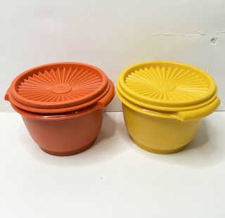 Set Of Two Vintage Tupperware Bowls Orange Yellow Servalier Bowl With Lids